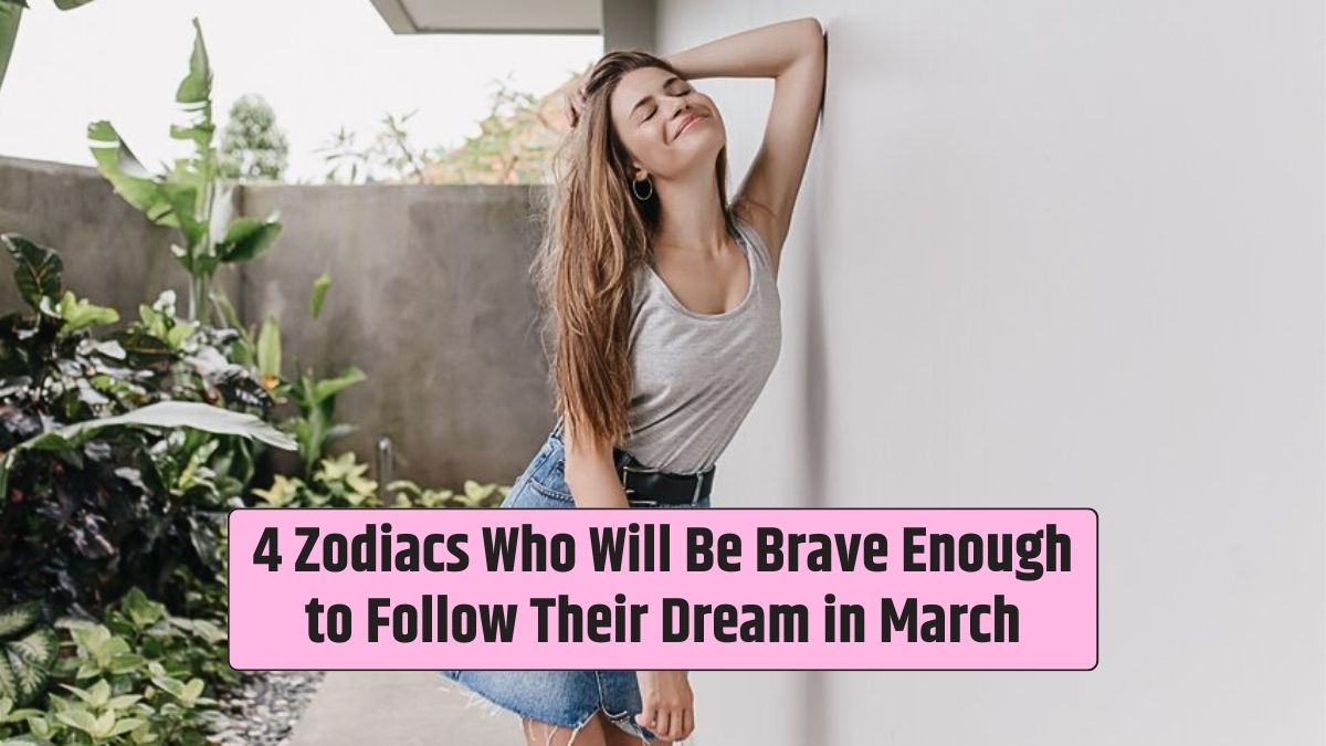 Beside plants, a shapely dark-haired girl in summer casual attire poses, ready to be brave and follow her dream in March.