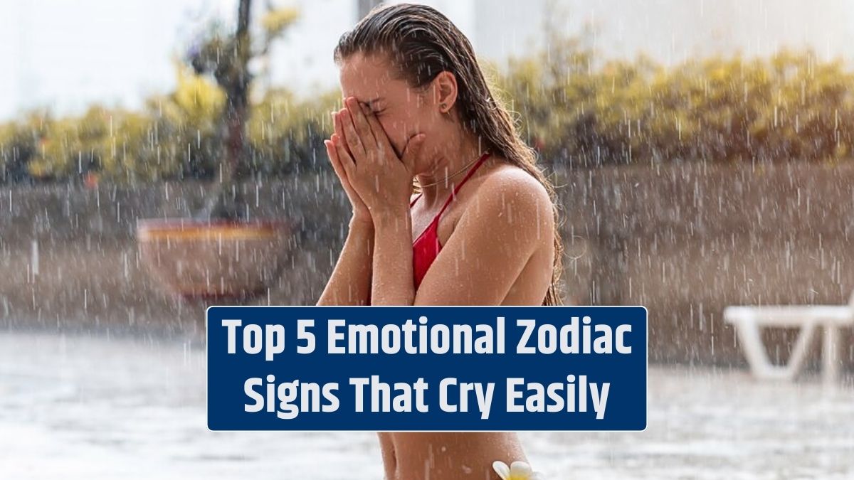 Emotional Zodiac Signs, like the young, Caucasian woman in a bikini, often find solace in their tears.