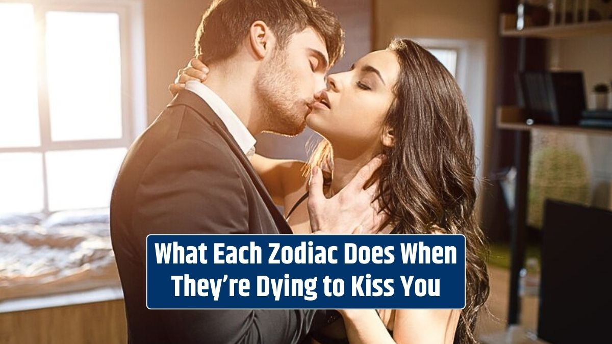 In the living room, the couple eagerly anticipates what each zodiac does when they're dying to kiss.